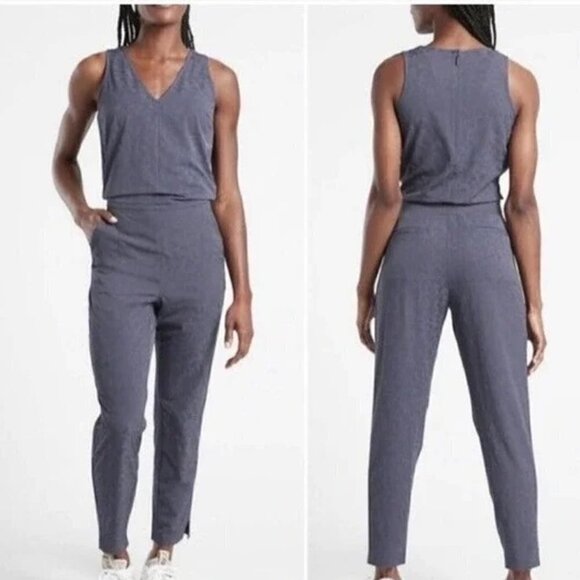 Athleta Brooklyn Textured Jumpsuit Leopard Animal Print Gray Size 4 - Picture 1 of 16